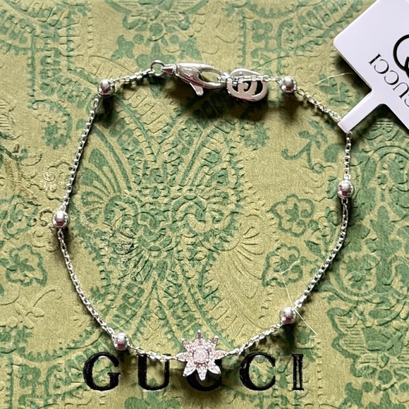 Gucci Flora Diamond Charm Bracelet Sterling Silver - Picture 9 of 12